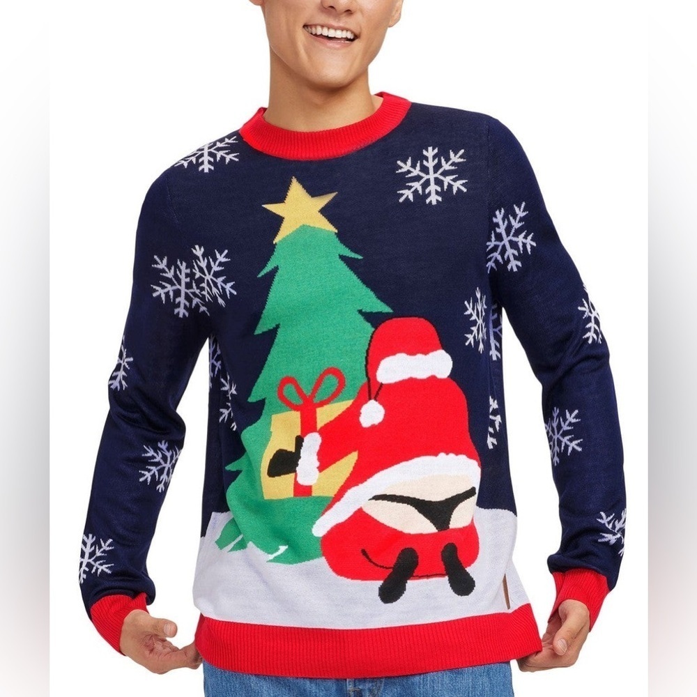 TIPSY ELVES Whale Tail Funny Christmas Sweater Santa Snowflakes Ugly Party Sz M